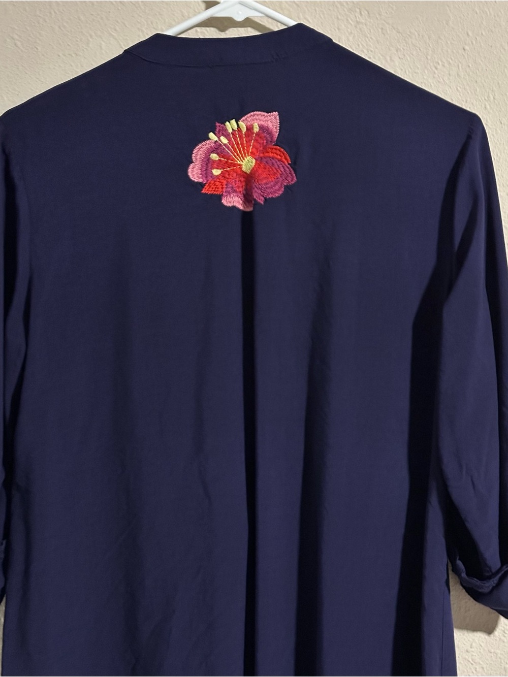 Navy Embroidered V-Neck Tunic with Multicolored Floral Detail - Picture 7 of 9